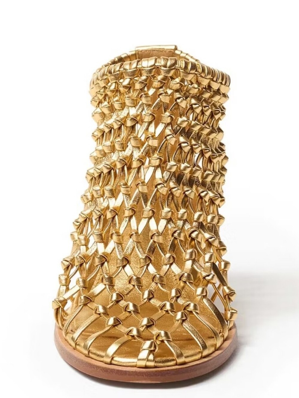 FSJ Gold Woven Caged SummerBlock Heel Bootie Size 10 Nwob - Picture 2 of 14